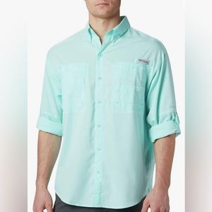 Columbia Omni-Shade Men’s Fishing Seafoam Medium Roll Up Sleeve, Net Flap Back